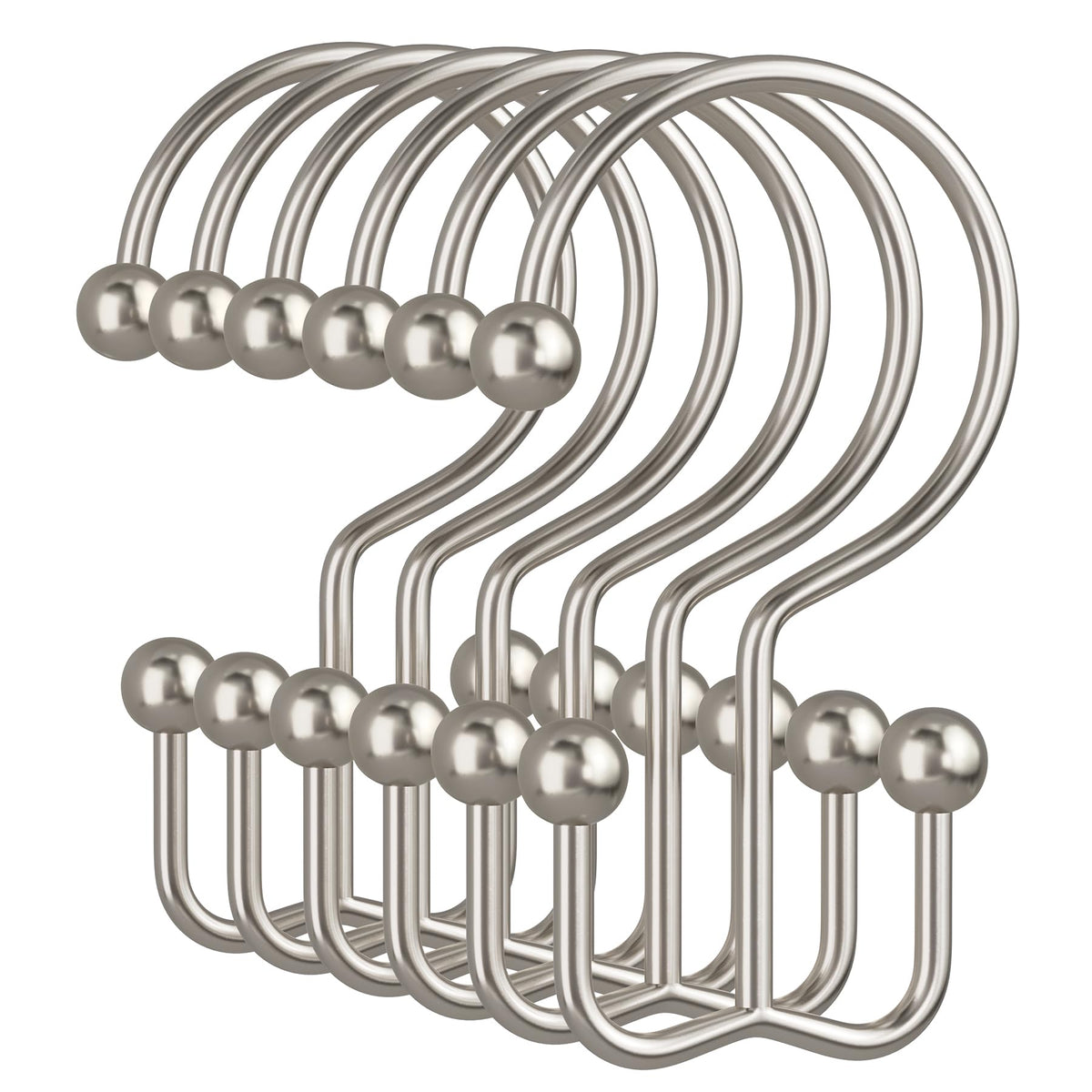 Amazer Black Shower Curtain Hooks, 12PCS Minimalist Simple Double Shower Curtain Rings, Rust-Resistant Metal Shower Hooks Shower Curtain Hangers, Shower Rings for Bathroom Shower Rods Curtains