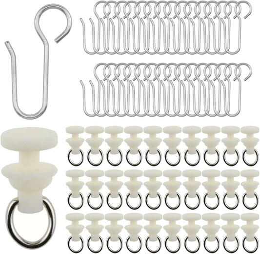 AYLIFU-30pcs Stainless Steel Curtain Track Hook and 30pcs Curtain Track Glider Rail Hook Roller Used for Most Types of Curtains