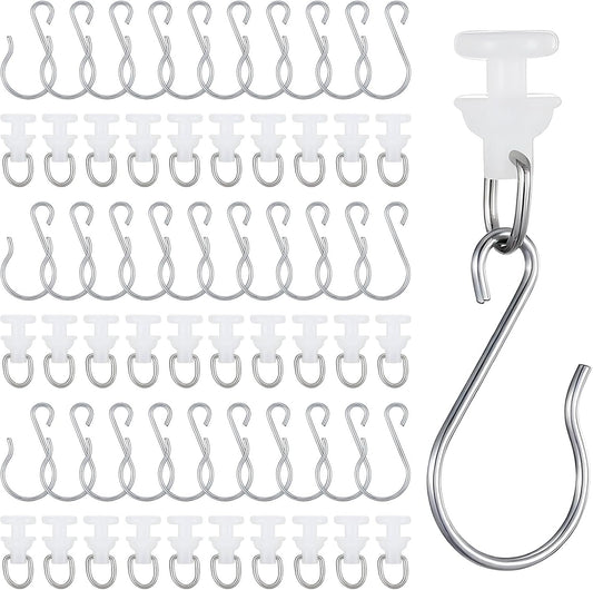 60 Pcs Curtain Track Gliders Hooks 30 Pcs Plastic White Ceiling Sliding and 30 Metal Hooks Curtain Tracks Carriers for Straight Curved Track Hook Tracks Rail Runner for Window Shower Curtains