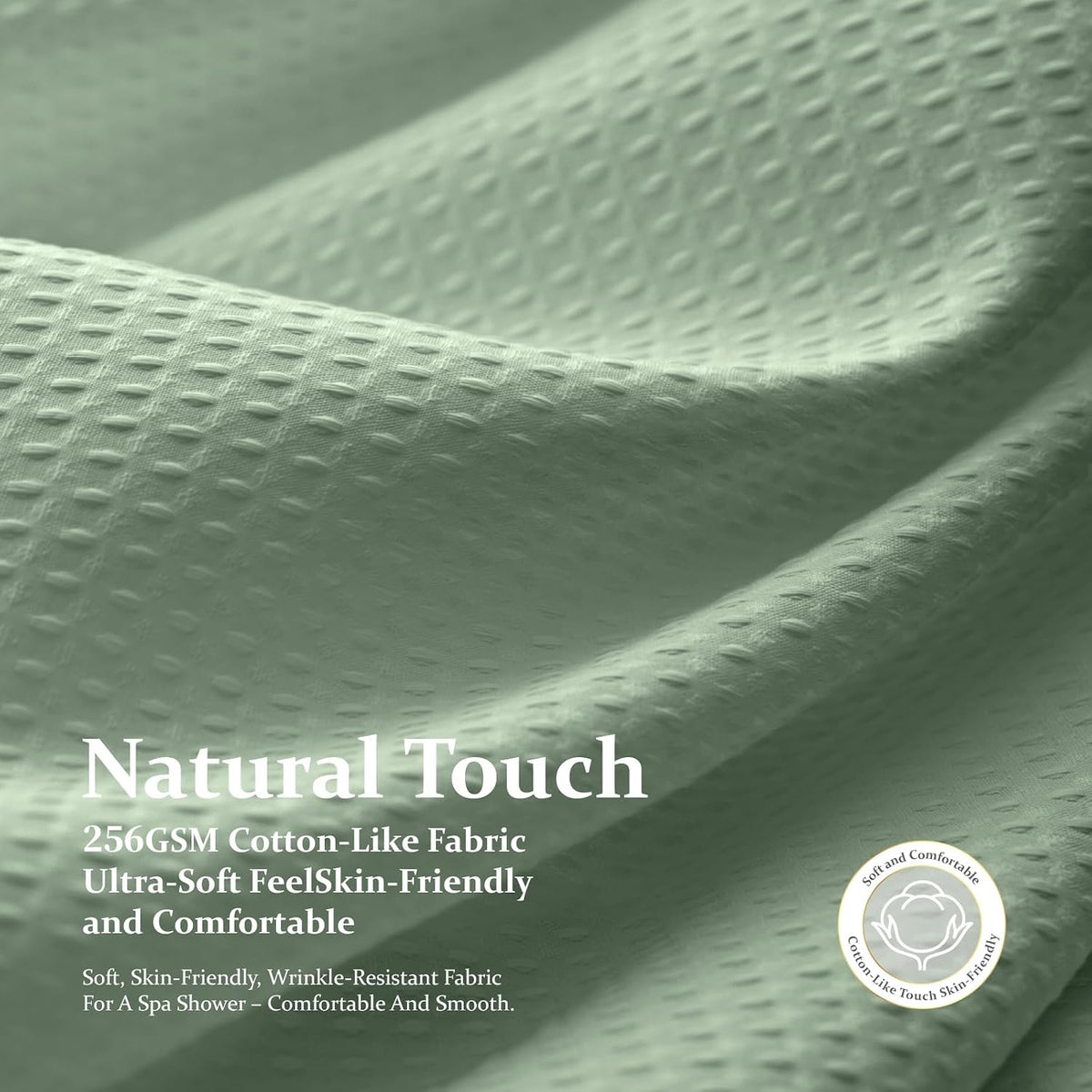 Dynamene Waffle Shower Curtain 256 GSM Heavy Duty Fabric 72"x72" Sage Green