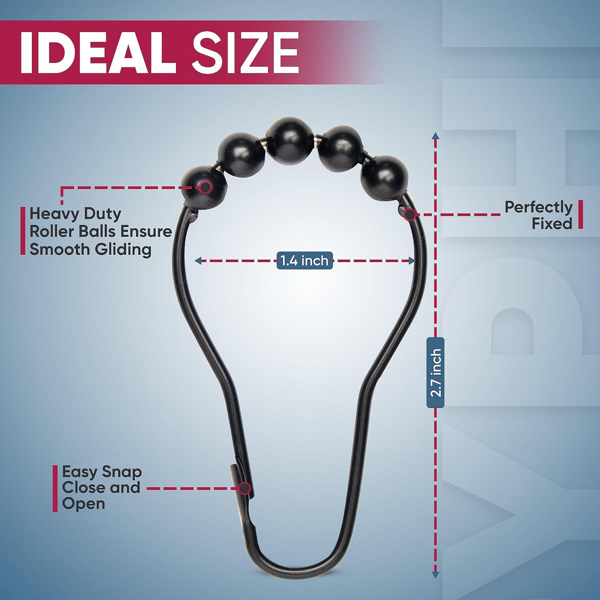 Rust Proof Shower Curtain Hooks, Stainless Steel Curtain Rings, Pack of 12