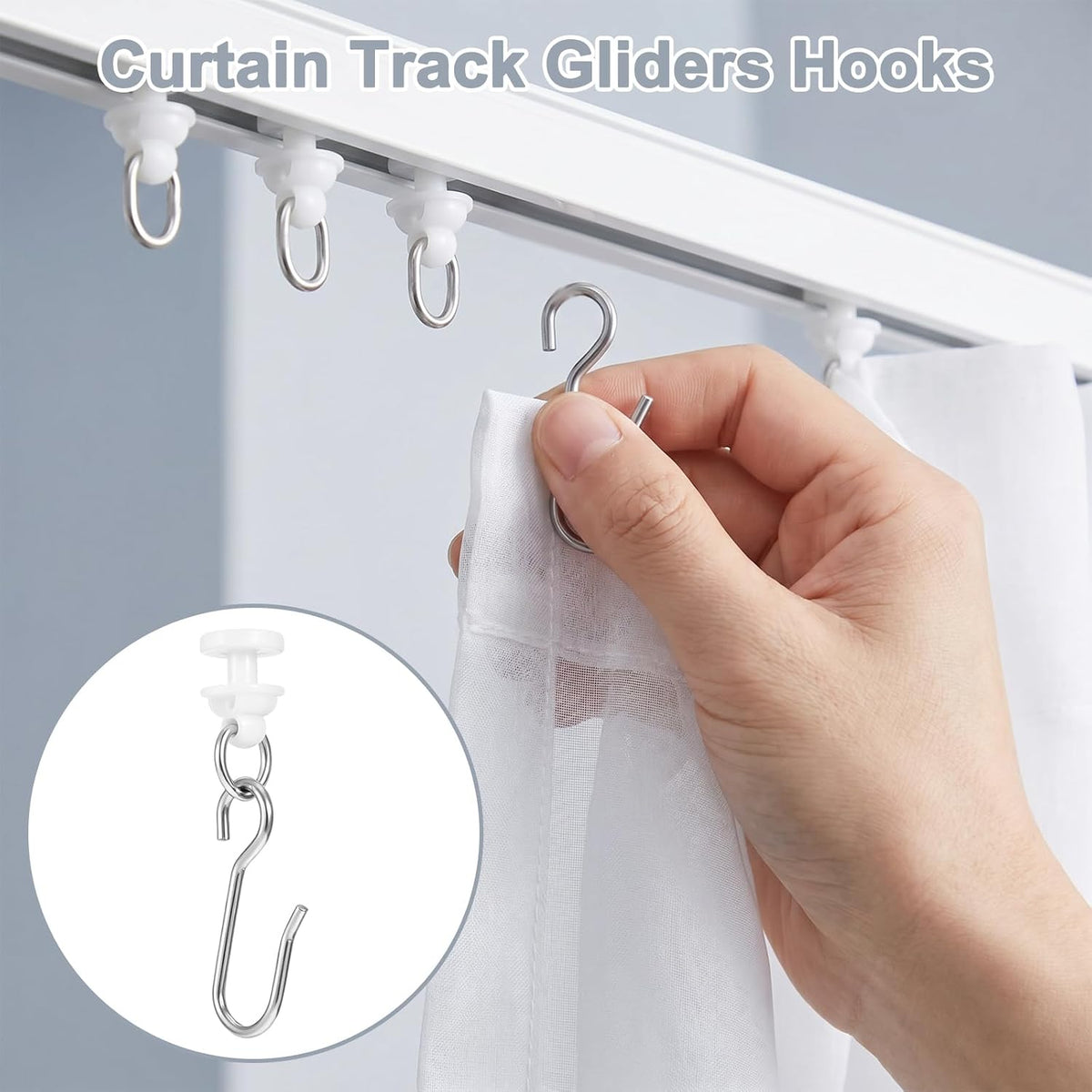 Jeffdad 120 Pcs Curtain Track Gliders Hooks, Shower Curtain Tracks Hooks