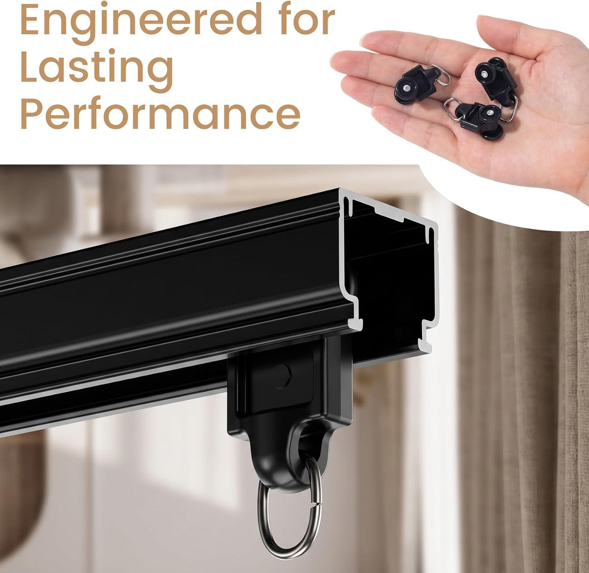 PAGOW 25pcs Curtain Track Rollers, Curtain Track Gliders with Ring, Black
