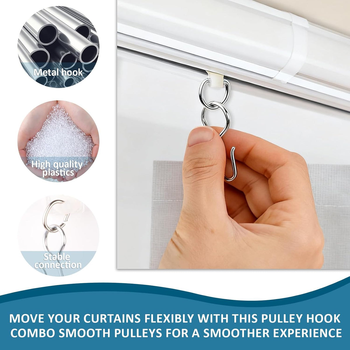 50PCS Curtain Track Gliders with 50PCS Hooks, Curtain Roller for Rv Shower Track System