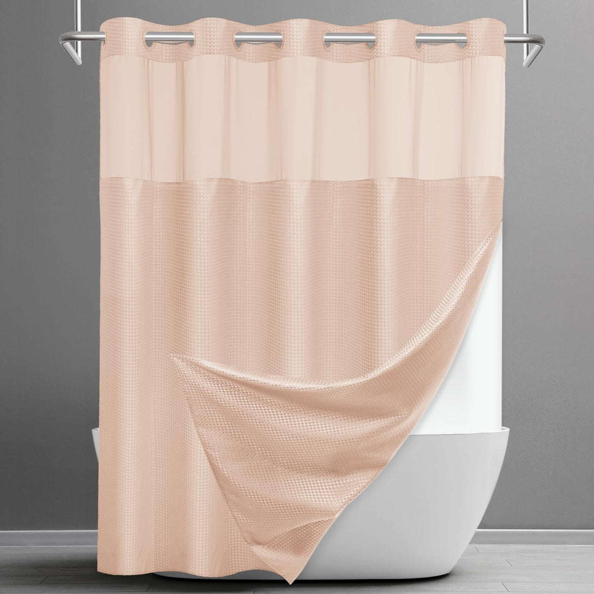 SORTTO Ringless Waffle Shower Curtain with Snap in Liner Set, 71x74, Grey