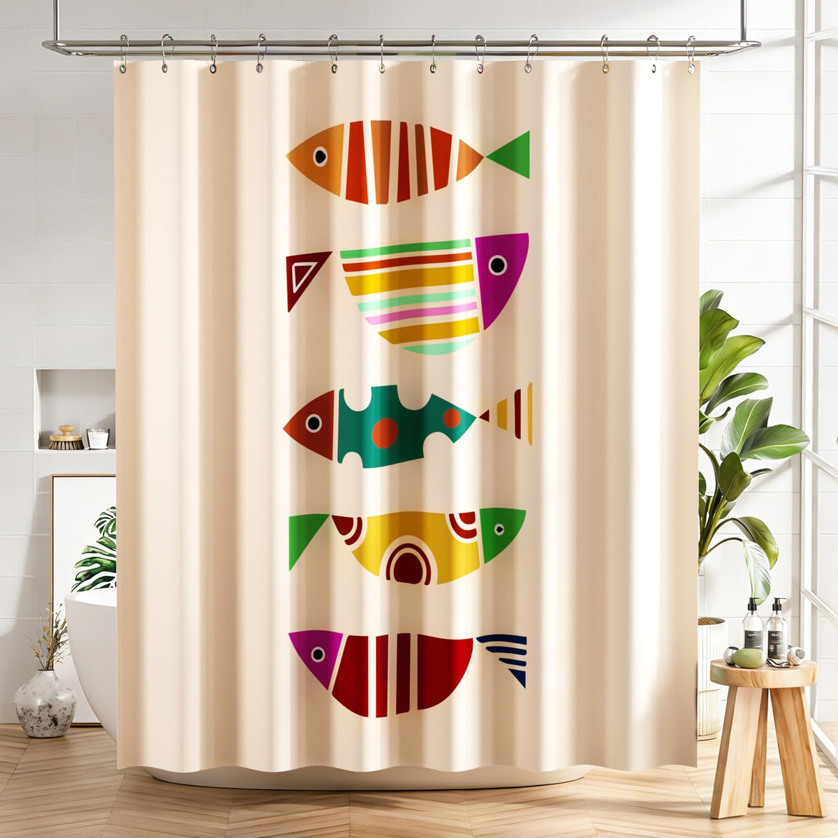 AmazerBath Shower Curtain, Washable Cloth Black Shower Curtain Sets with 12 Shower Curtain Hooks, Fabric Rustic Black and White Striped Curtain, Farmhouse Bathroom Curtains, 72x72 Inches