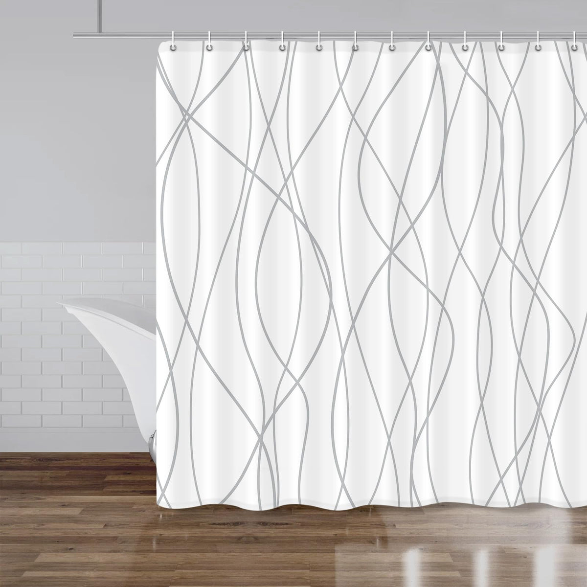Striped Shower Curtain for Bathroom, Grey White, 72" W x 72" L