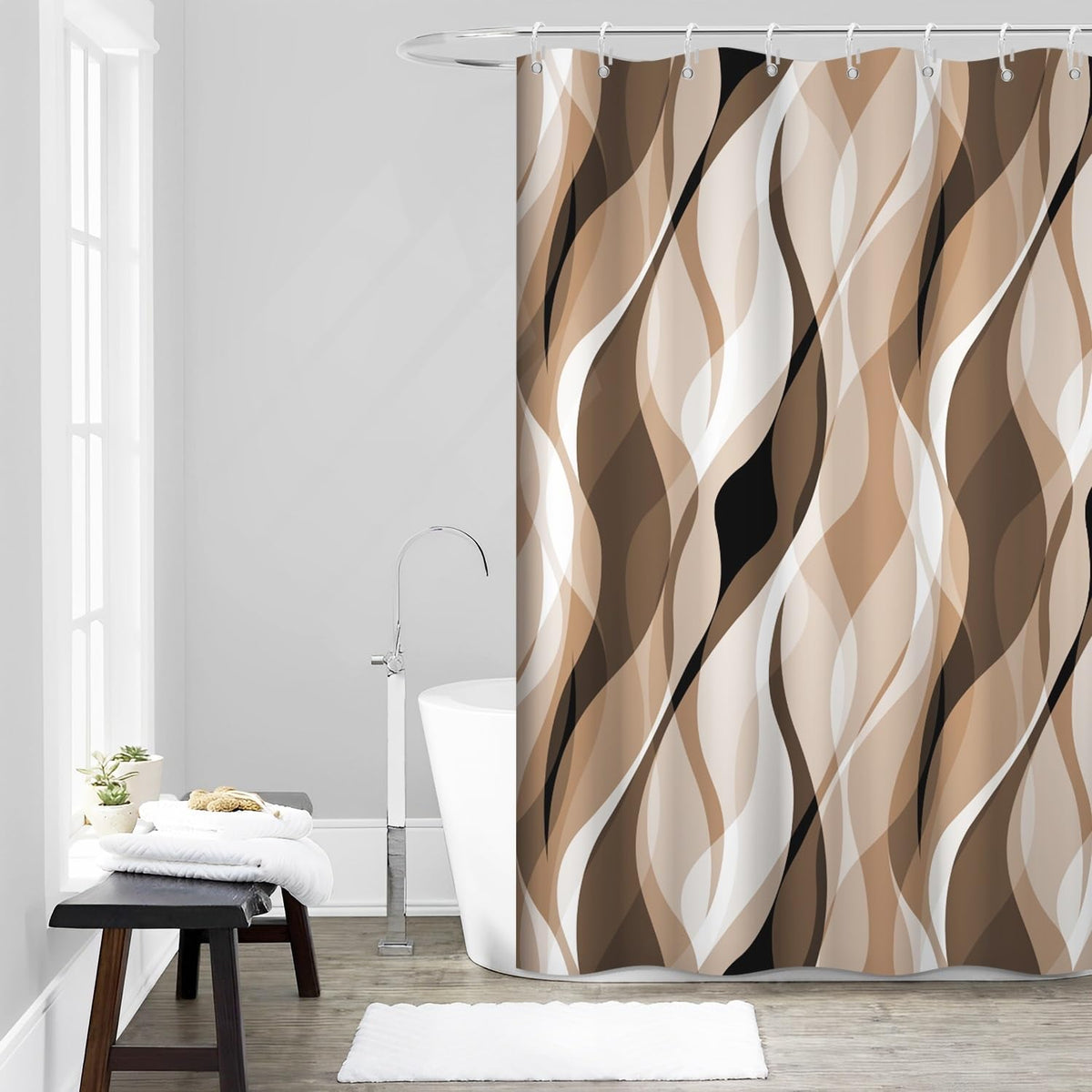 Brown Shower Curtain, Grey and Brown Striped Bathroom Decor 72x72