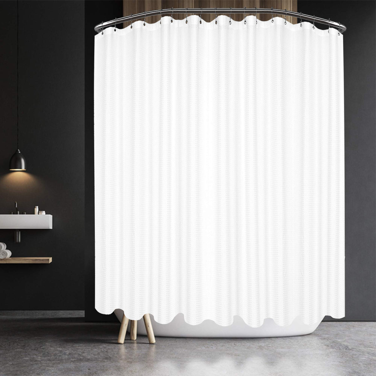 Barossa Design Waffle Weave Short Shower Curtain Fabric 66" Length, White