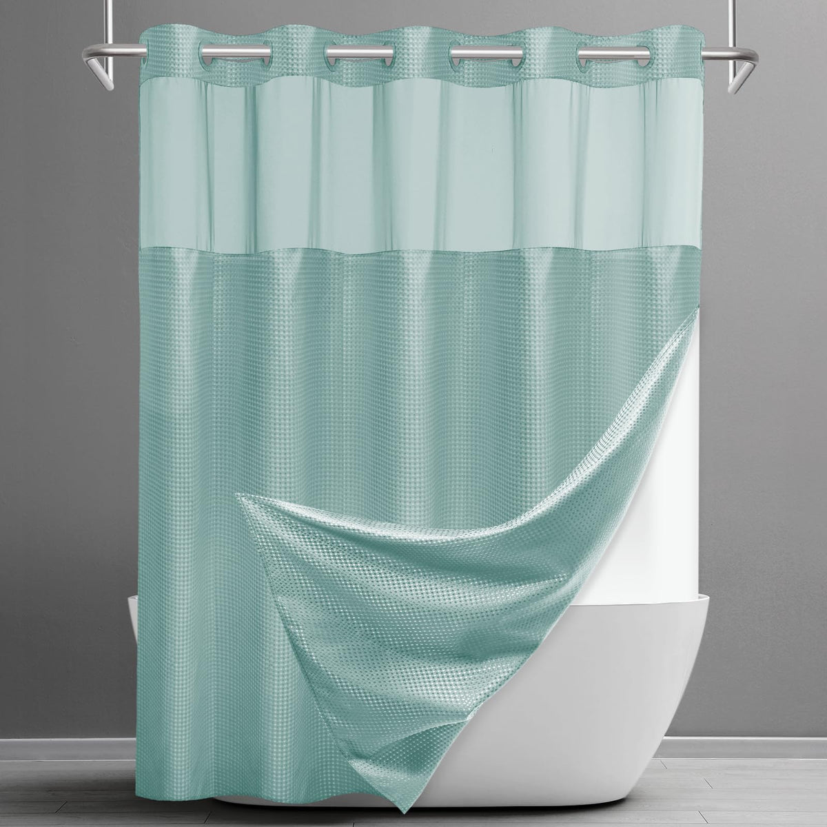 SORTTO Ringless Waffle Shower Curtain with Snap in Liner Set, 71x74, Grey