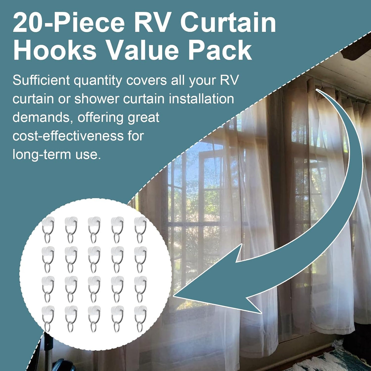 RV Curtain Carrier Rings for RecPro, for I Beam Track Curtain Rod, Nylon Wheels with Metal Ring - 20 Pcs