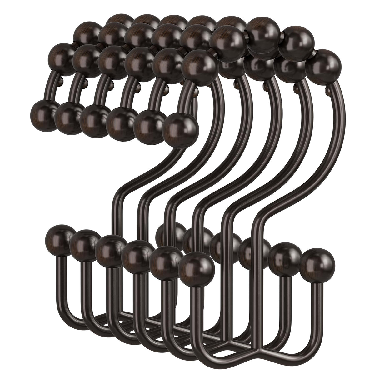 Amazer Black Shower Curtain Hooks, 12PCS Minimalist Simple Double Shower Curtain Rings, Rust-Resistant Metal Shower Hooks Shower Curtain Hangers, Shower Rings for Bathroom Shower Rods Curtains