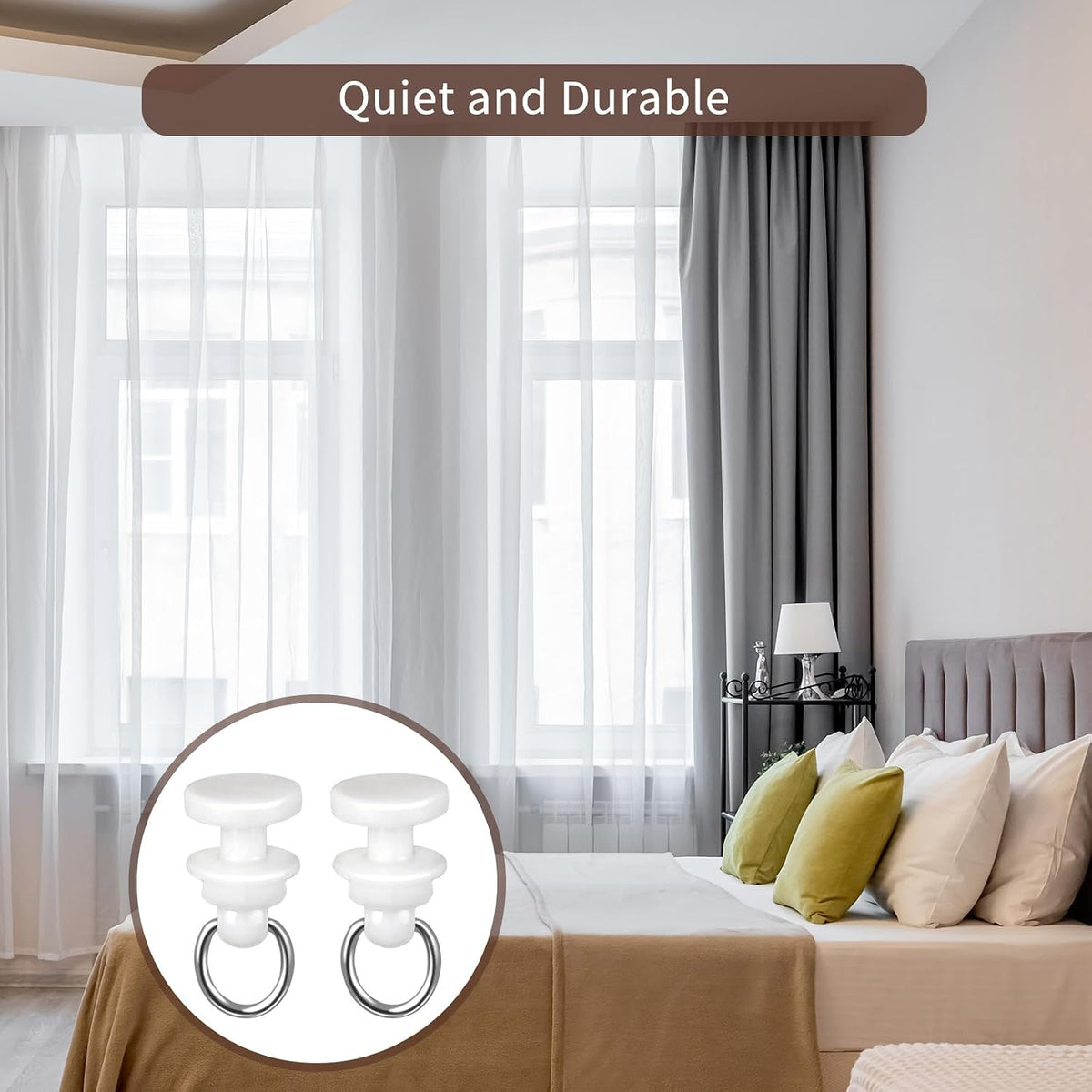 Curtain Track Hooks for Ceiling Mount, 100-Pack Plastic Hooks - Smooth Gliding Rollers for Home/RV, Compatible with Most Curtain Tracks, Easy Install,（Note:Please Check The Size） (100, White)