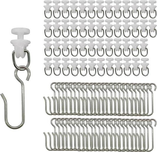 100 pcs Shower Curtain Packs, 50 pcs Curtain Track Hooks and 50 pcs Curtain Track Gliders,Curtain Track Rollers,Gazebo Curtain Hooks,Rv Curtain Clips,White Shower Curtain Hooks for Tracks and Rails
