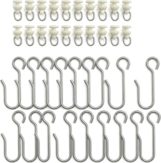 40 Pcs Curtain Track Gliders and Hooks Set Includes 20 Plastic Track Rollers 20 Stainless Steel Hooks Ideal for Ceiling Curtain Track RV Shower Curtain Rail Drapery System