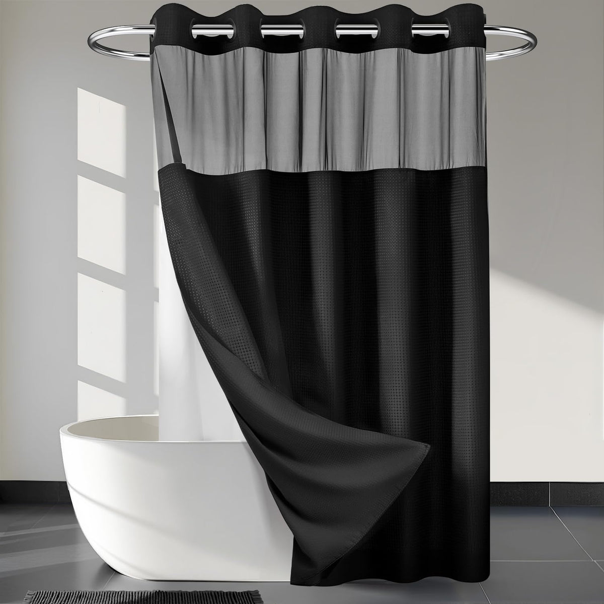 RiverDream Heavyweight Waffle No Hook Shower Curtain with Liner,White,71x74