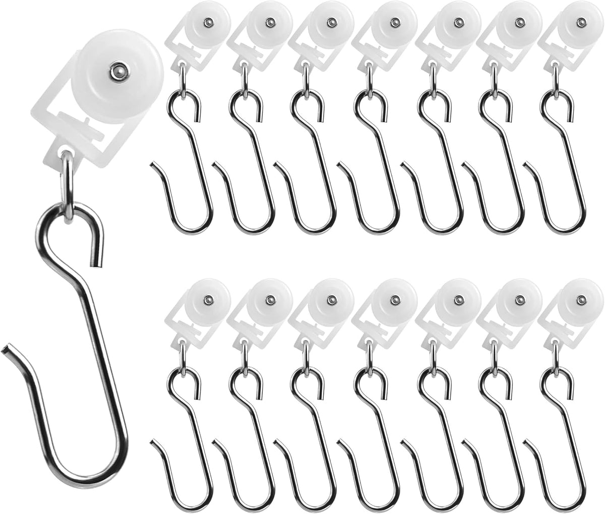 15 Sets Ceiling Curtain Track Roller Hooks Dual Wheel Stainless Steel Ceiling Curtain Gliders 0.59 Inch 15mm Diameter Durable Roller Carriers for Curtains Drapes Room Dividers - White
