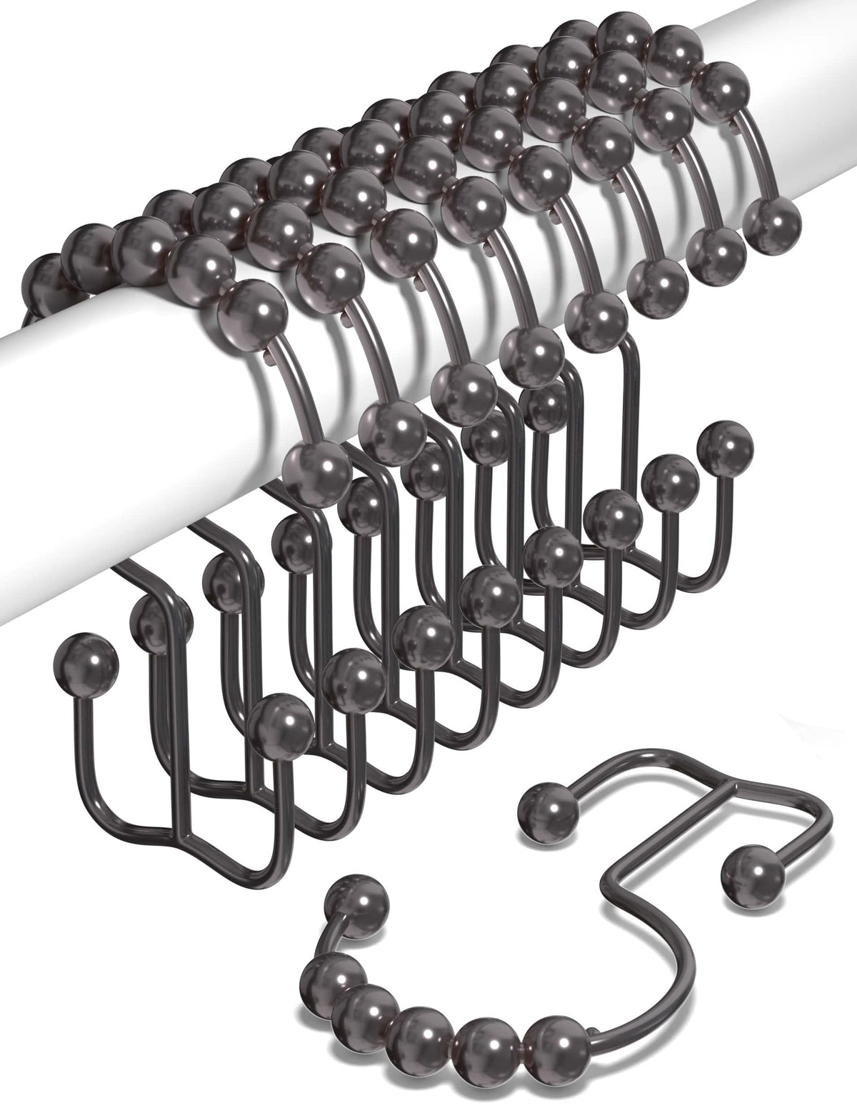 Rust Proof Shower Curtain Hooks, Stainless Steel Curtain Rings, Pack of 12