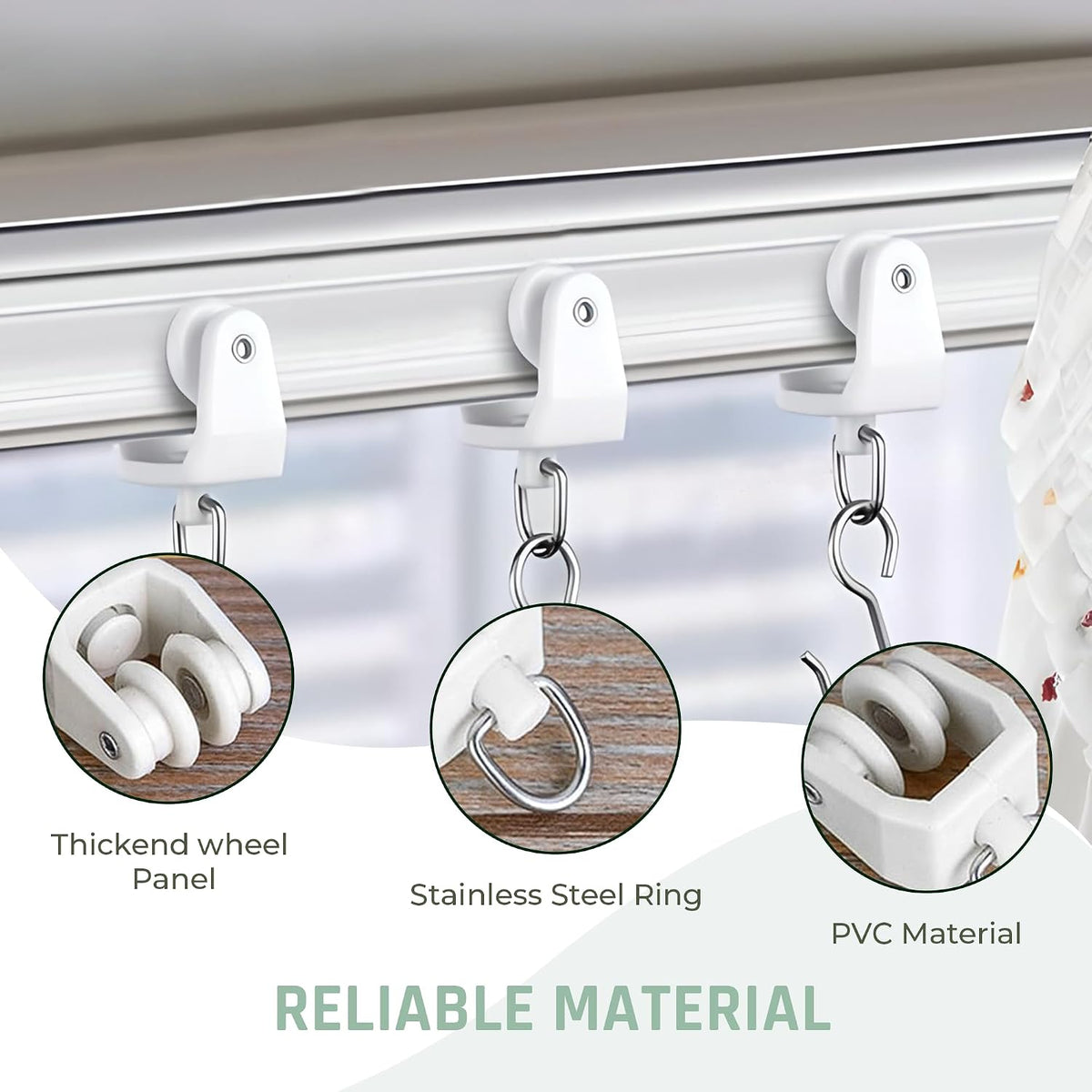 UrbanRed Curtain Track Rollers, 30 Pack Ceiling Curtain Rollers, White