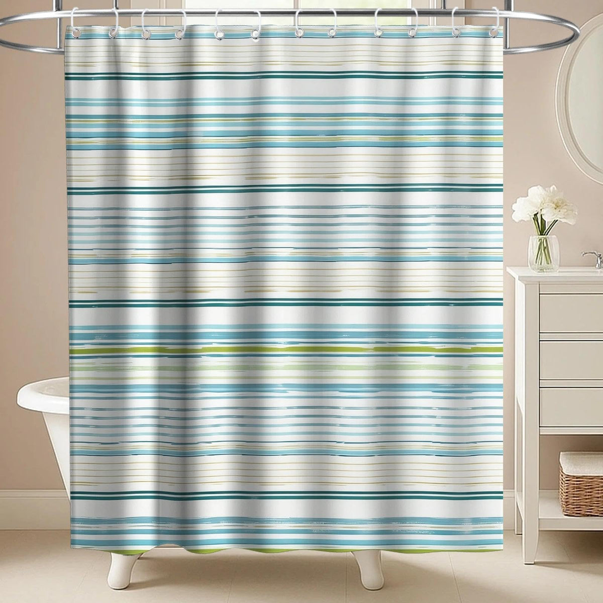 Nautical Green Sea Turtles Beach Theme Fabric Shower Curtain Sets Bathroom Blue Ocean Decor with Grommets and Hooks - 72 x 72 Inch Teal