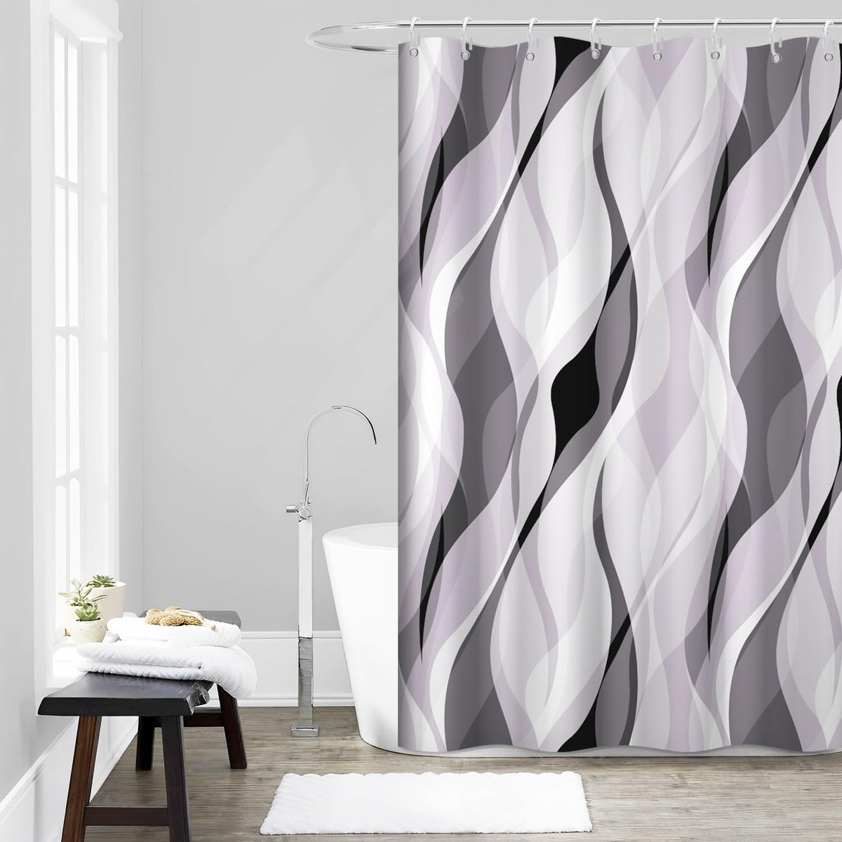 Brown Shower Curtain, Grey and Brown Striped Bathroom Decor 72x72