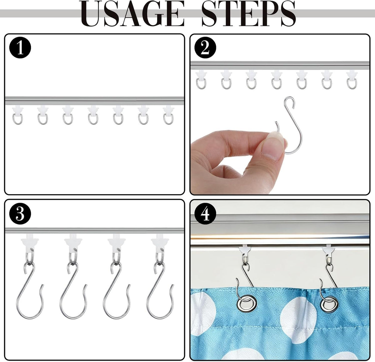 60 Pcs Curtain Track Gliders Hooks 30 Pcs Plastic White Ceiling Sliding and 30 Metal Hooks Curtain Tracks Carriers for Straight Curved Track Hook Tracks Rail Runner for Window Shower Curtains
