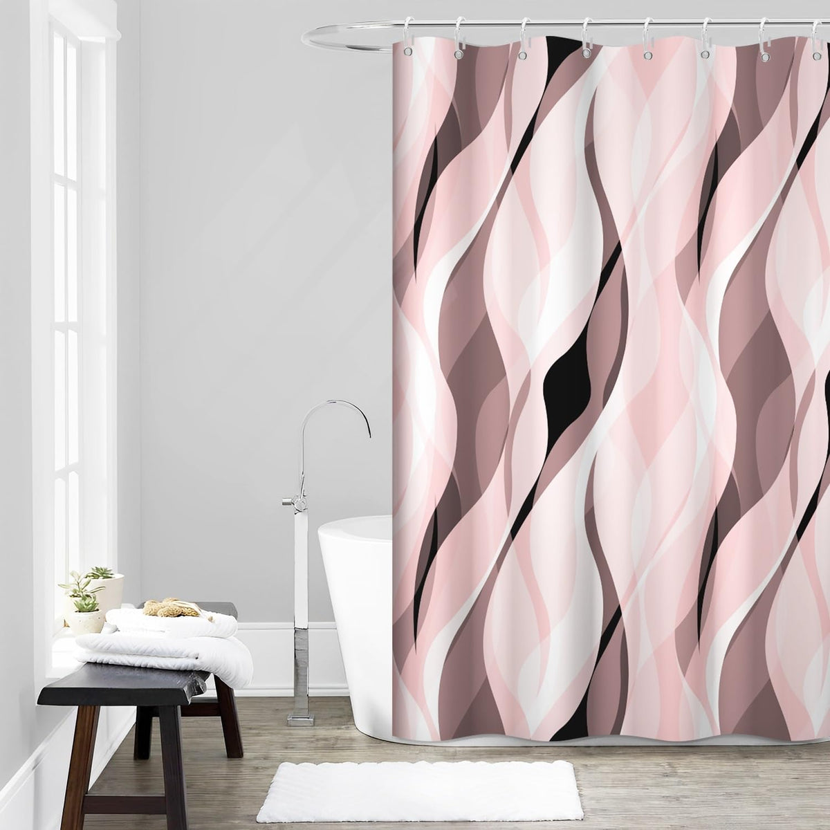 Brown Shower Curtain, Grey and Brown Striped Bathroom Decor 72x72