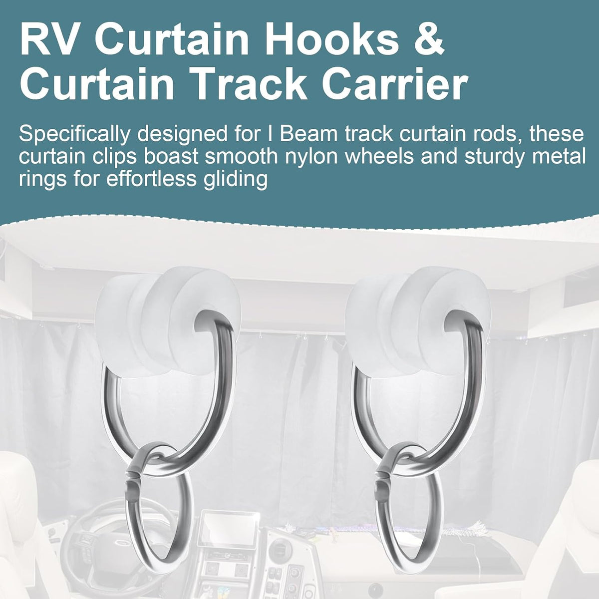 RV Curtain Carrier Rings for RecPro, for I Beam Track Curtain Rod, Nylon Wheels with Metal Ring - 20 Pcs