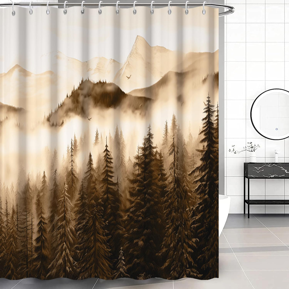Navy Blue Forest Shower Curtain for Bathroom 72x72 Inch