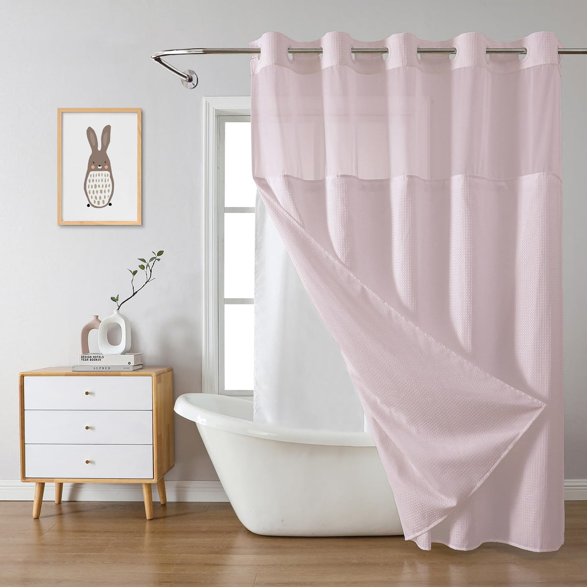 eachope No Hook Waffle Shower Curtain with Snap-in Liner, 71x74 Inch, Grey