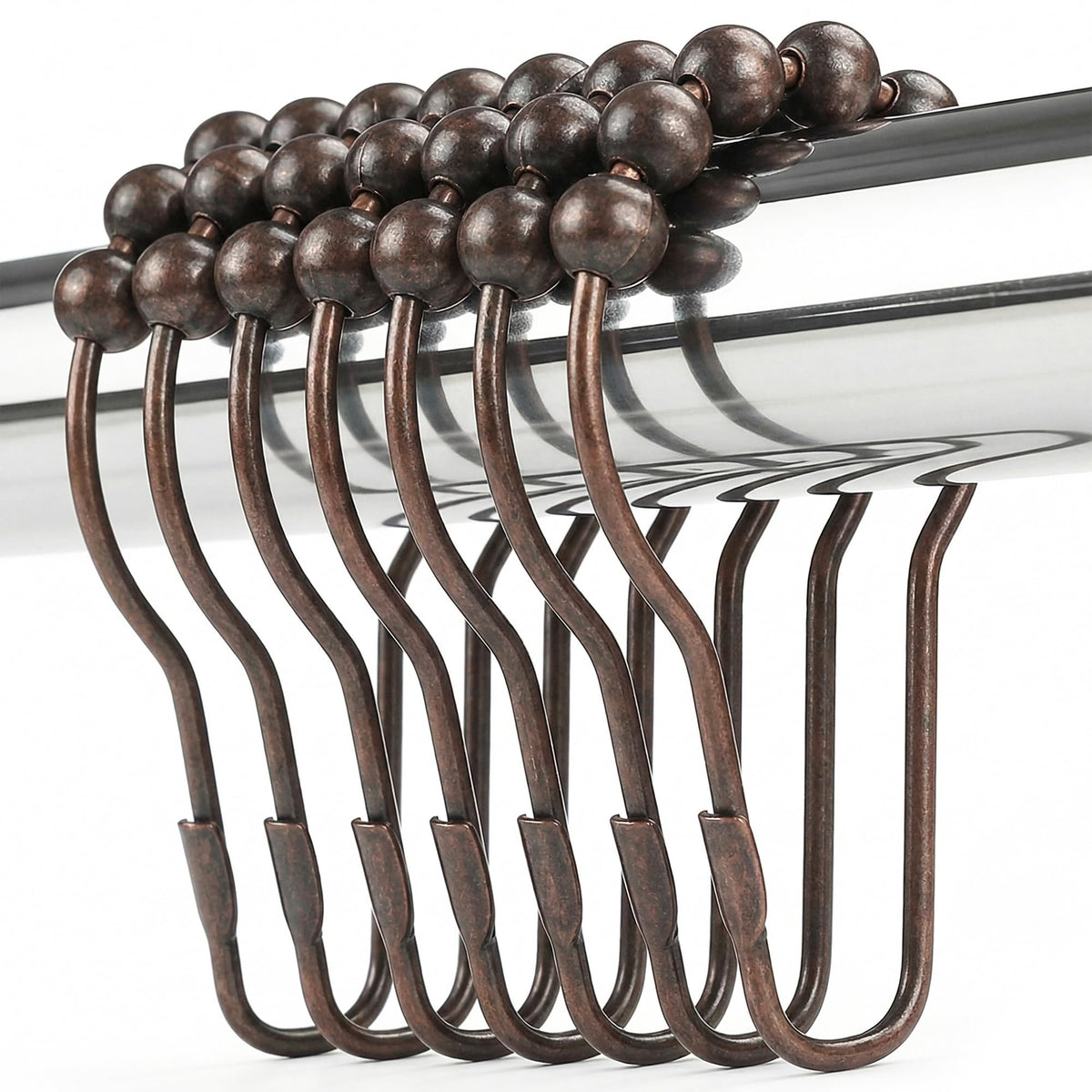 Shower Curtain Hooks Rings, Rustproof Metal Shower Curtain Rings for Bathroom Shower Rods Curtains - Set of 12, Bronze