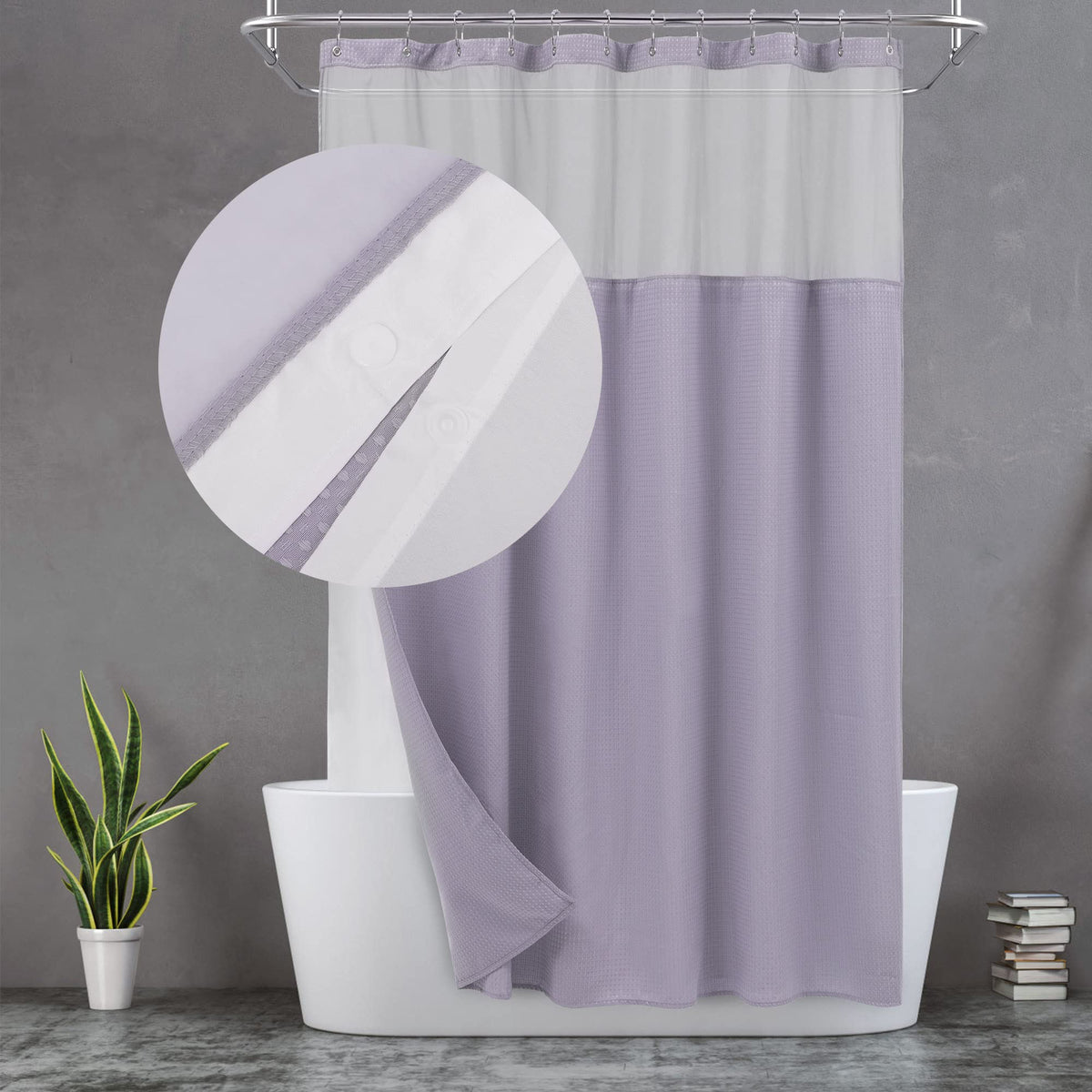 N&Y HOME Waffle Weave Shower Curtain with Snap-in Liner Set Blue, 71x72
