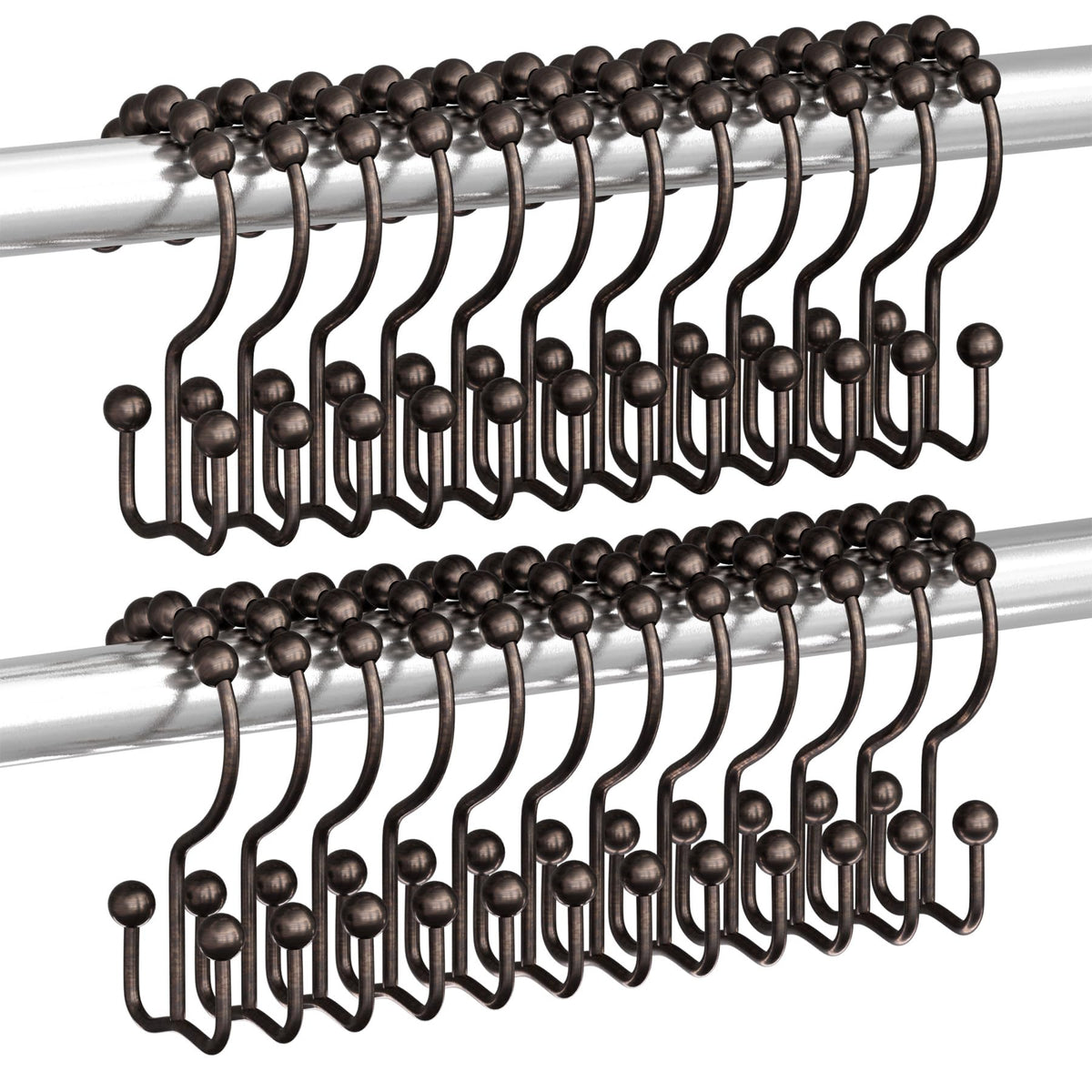 Titanker Shower Curtain Hooks Rings, Rust Resistant Metal Double Glide Shower Hooks Rings for Bathroom Shower Rods Curtains, Set of 12 Hooks - Nickel