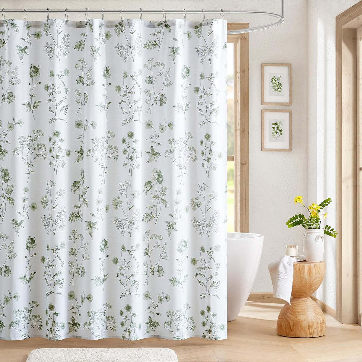 Martha Stewart 100% Cotton Floral Shower Curtain, 72 x 72, Sage Green