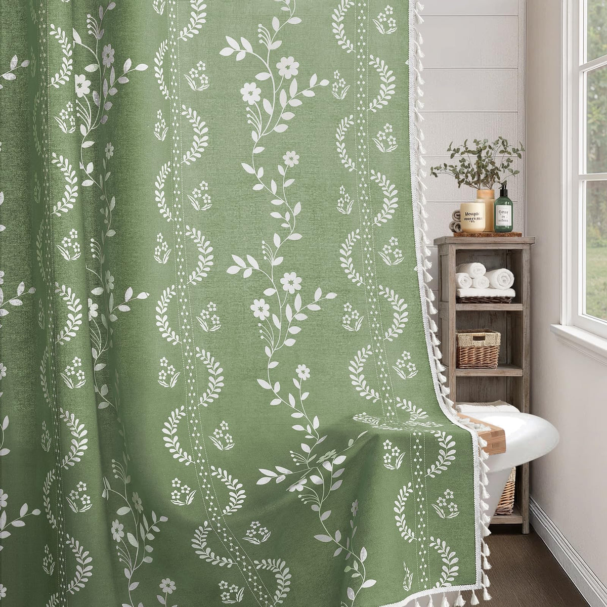 Boho Terracotta Vintage Shower Curtain with Tassels 72 x 72 Inch