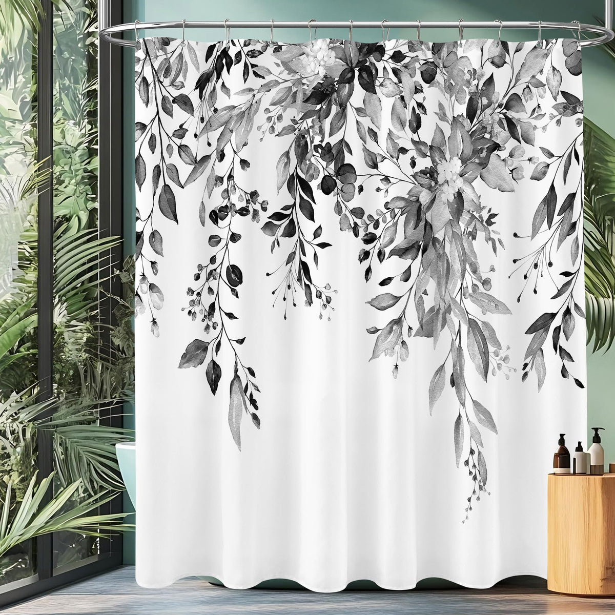 Sage Green Eucalyptus Fabric Shower Curtain for Bathroom, 72x72