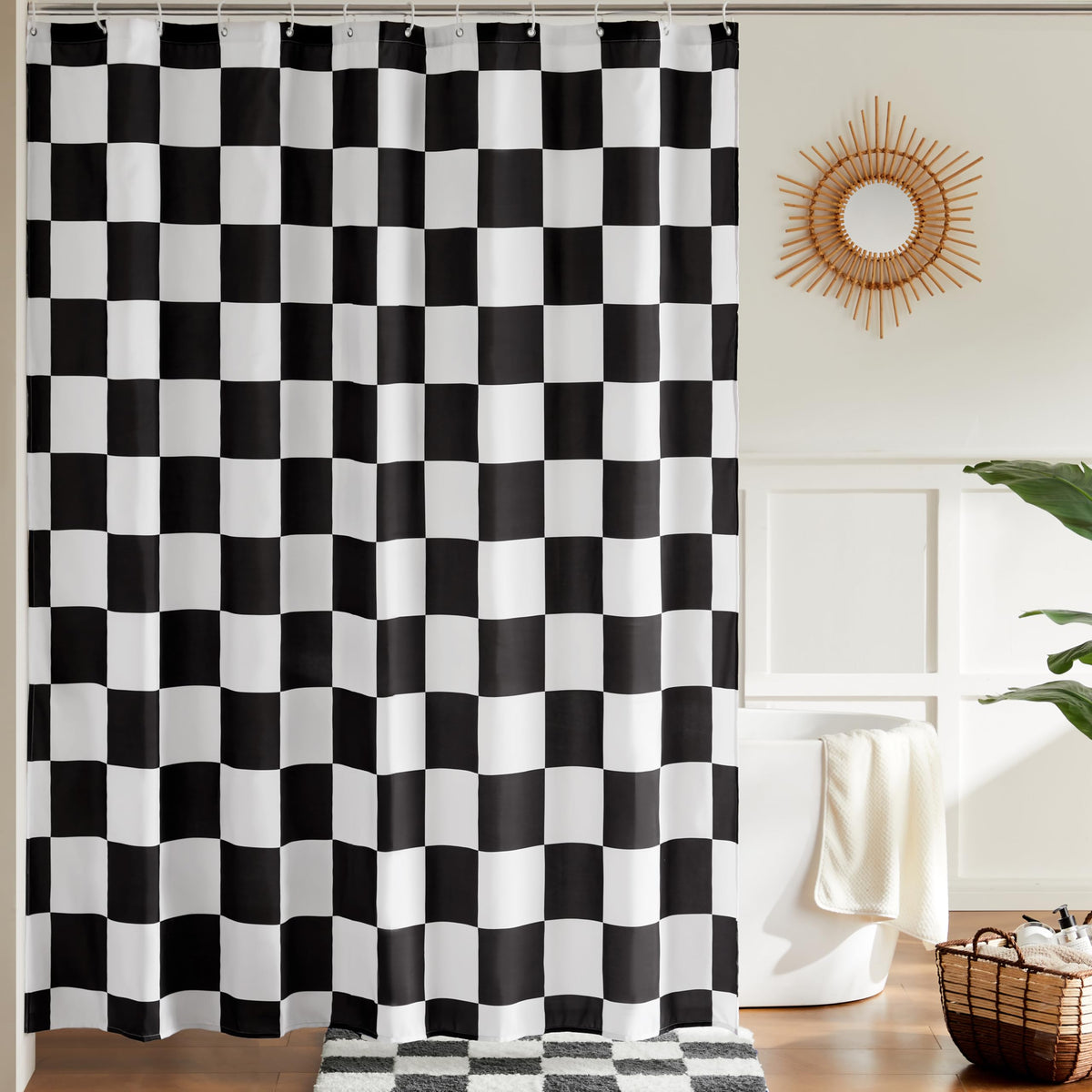 Ohocut Checkered Shower Curtain, Sage Green Shower Curtains for Bathroom, Cute Retro Checkboard Shower Curtain Vintage Aesthetic, Washable Fabric Bath Curtain 72''x72''