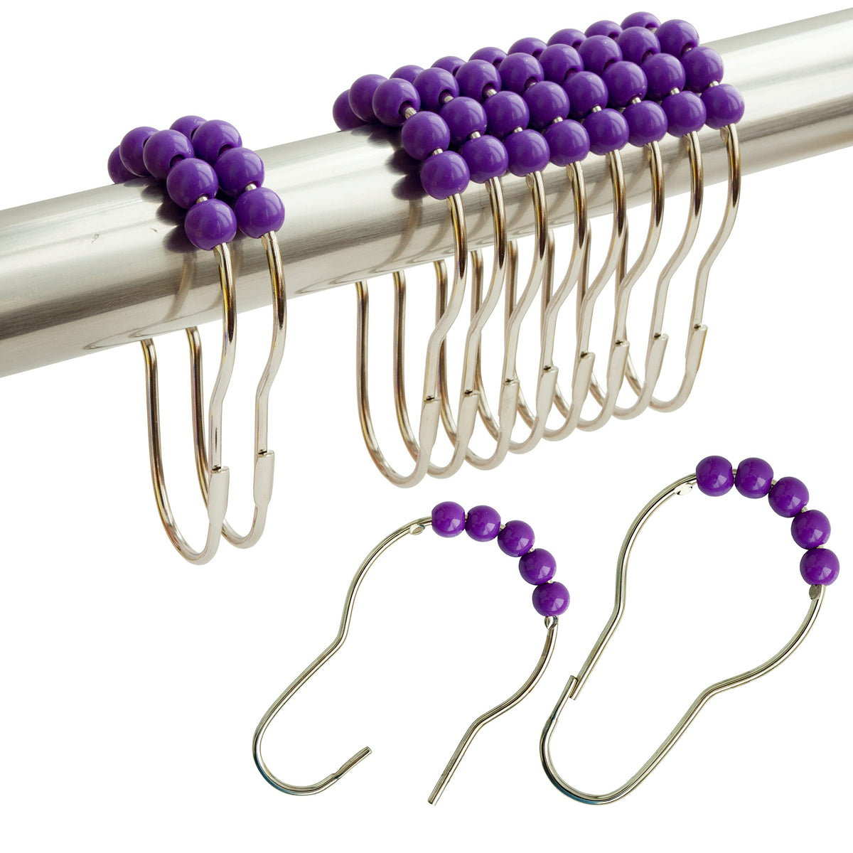 Orange Shower Curtain Hooks Stainless Steel Acrylic Balls (12pcs)