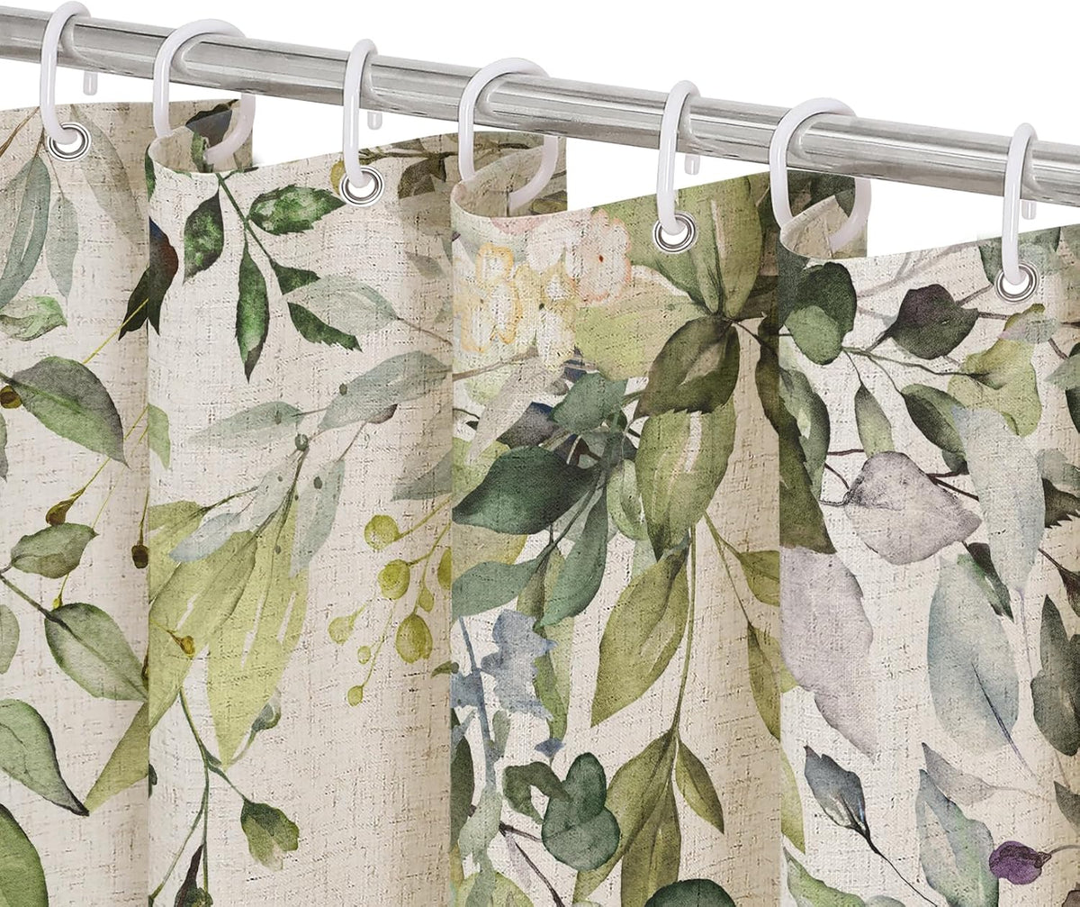 Gibelle SageGreen Linen Eucalyptus Shower Curtain, Watercolor Floral, 72x72