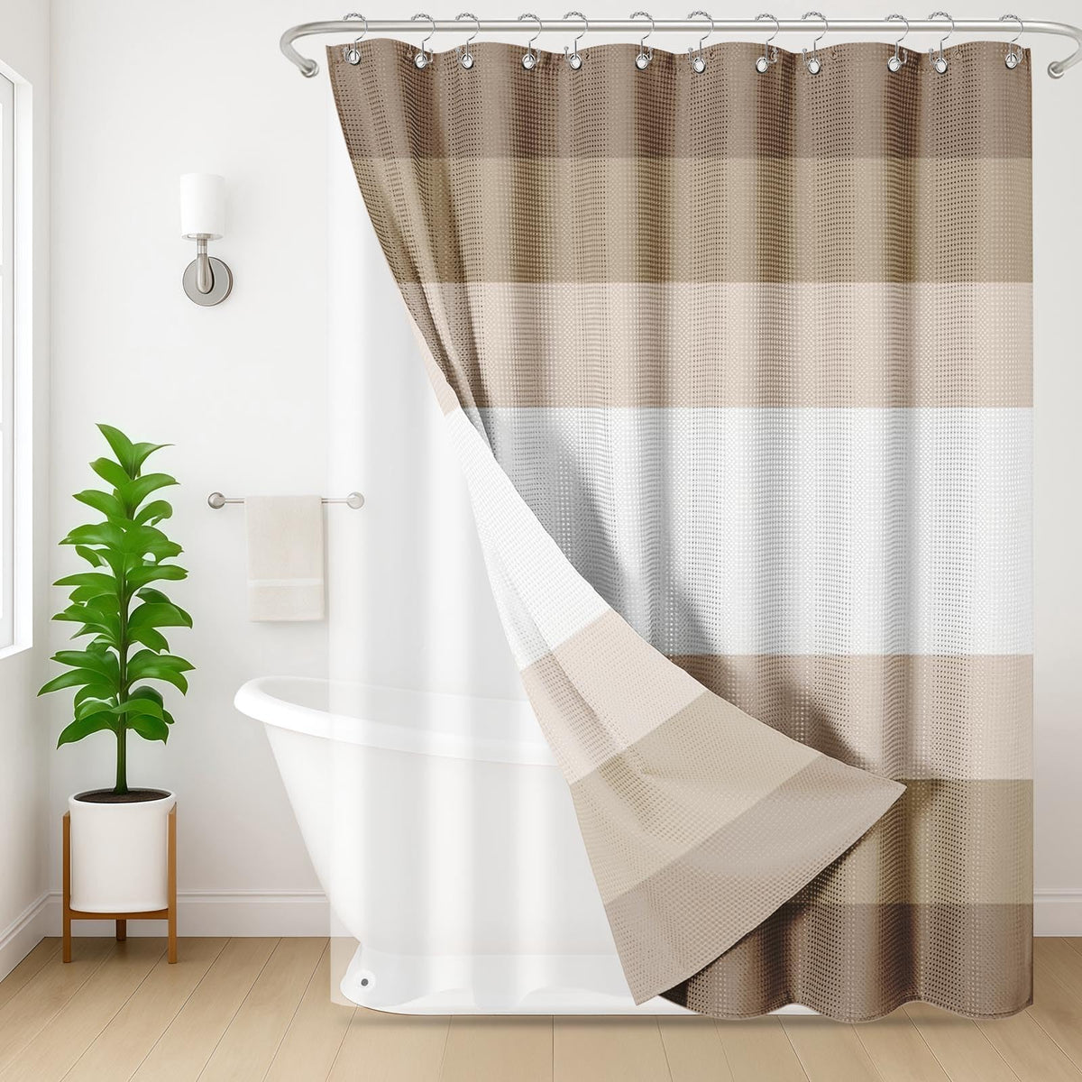 3 in 1 Shower Curtain and Liner,72 x 72 inch, Striped Grey