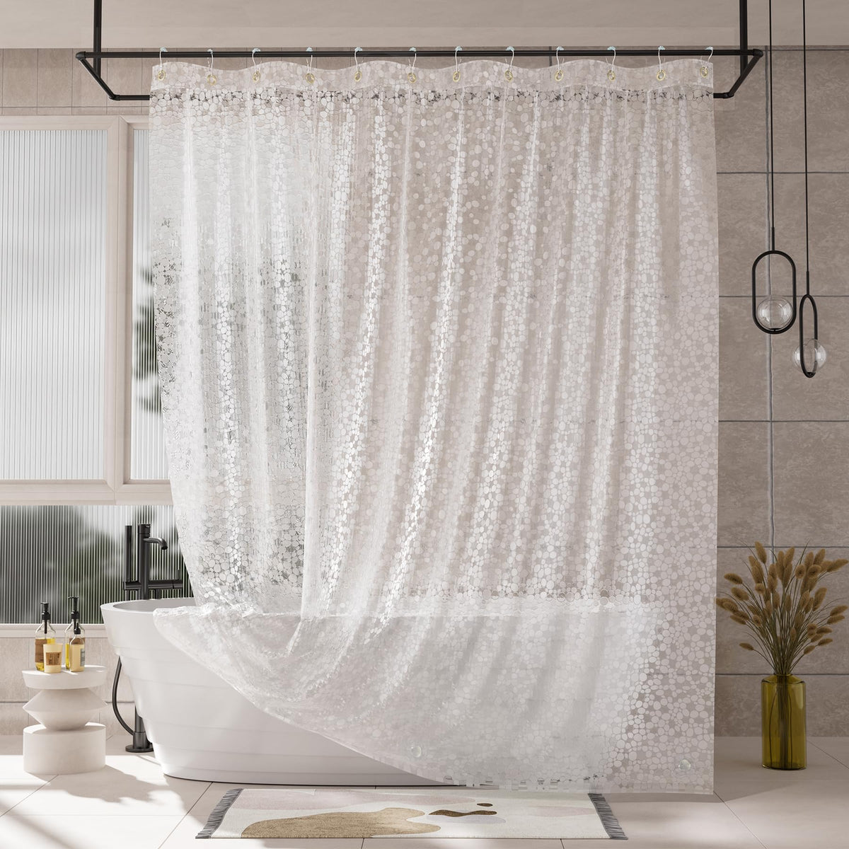 AmazerBath Shower Curtain Liner for Summer, 100% EVA Clear Green Heavy Duty Luxury Shower Curtain and Liner 2-in-1, 72x72 Plastic Weighted Shower Liner, 12 Rustproof Grommets & 3 Heavyweight Stones