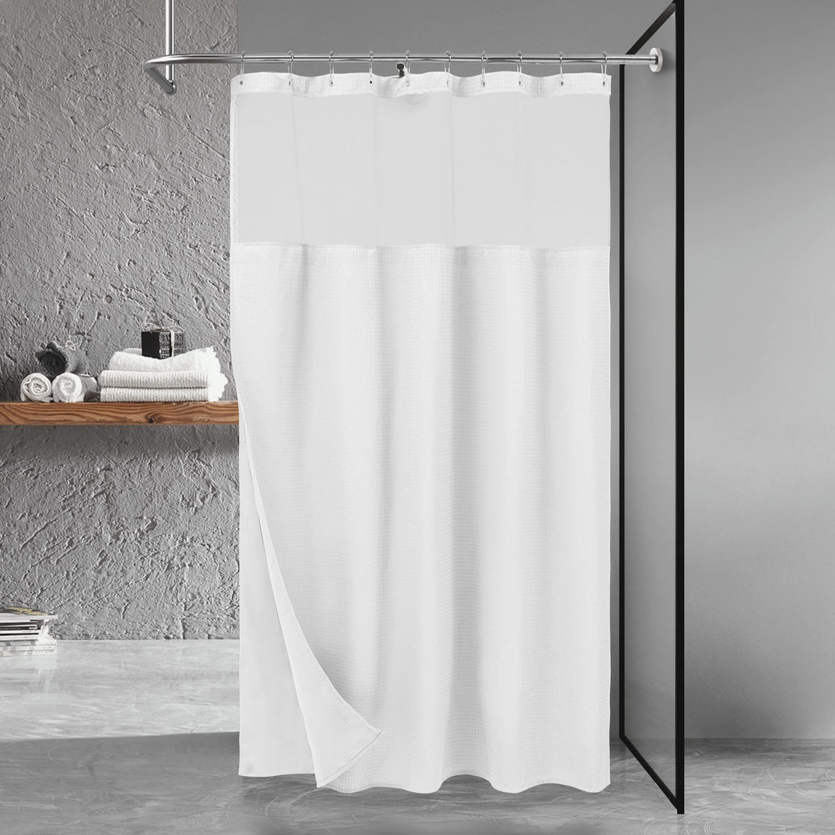 N&Y HOME Waffle Weave Shower Curtain with Snap-in Liner Set Blue, 71x72