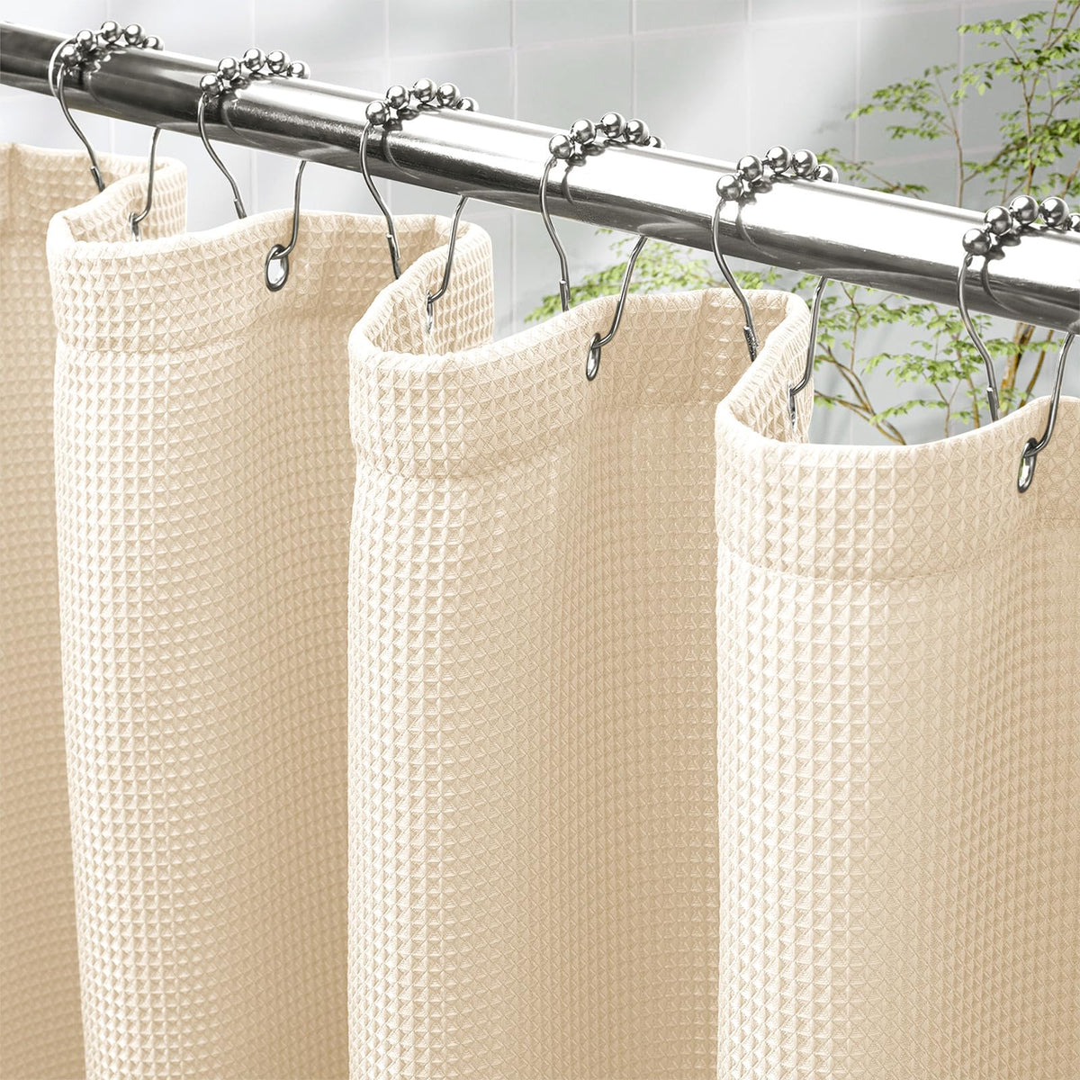 AmazerBath White Shower Curtain Fabric, Waffle Shower Curtains for Bathroom, Cloth Shower Curtain Heavy Duty, Thick Bathroom Shower Curtains Hotel Quality, Premium Polyester, 72x72 Inches
