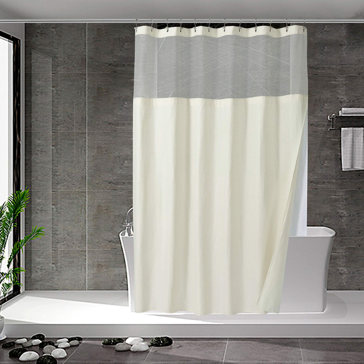 N&Y HOME Waffle Weave Shower Curtain with Snap-in Liner Set Blue, 71x72