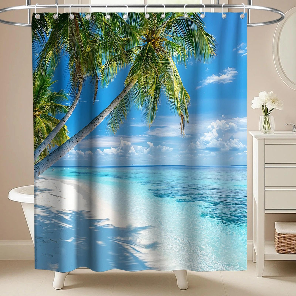 Nautical Green Sea Turtles Beach Theme Fabric Shower Curtain Sets Bathroom Blue Ocean Decor with Grommets and Hooks - 72 x 72 Inch Teal