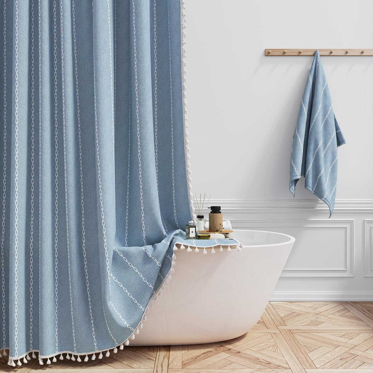 BTTN Cream Boho Farmhouse Linen Heavy Duty Shower Curtain Set, 72x72, Beige