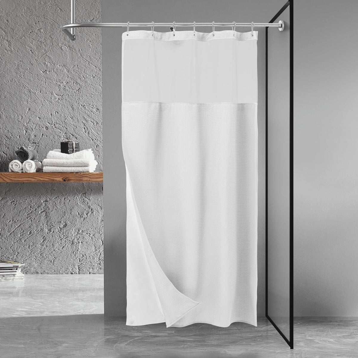 N&Y HOME Waffle Weave Shower Curtain with Snap-in Liner Set Blue, 71x72