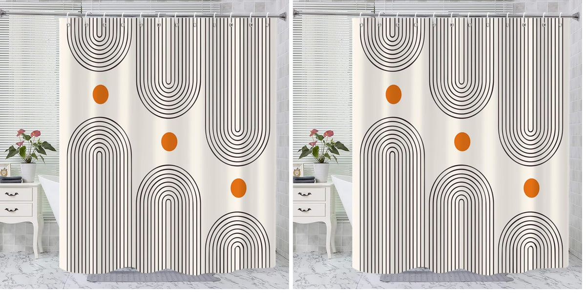 Boho Mid Century Shower Curtain, Modern Abstract with Hooks 72x72
