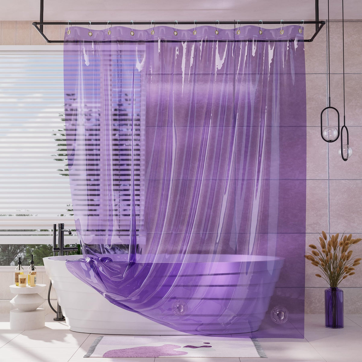 AmazerBath Shower Curtain Liner for Summer, 100% EVA Clear Green Heavy Duty Luxury Shower Curtain and Liner 2-in-1, 72x72 Plastic Weighted Shower Liner, 12 Rustproof Grommets & 3 Heavyweight Stones