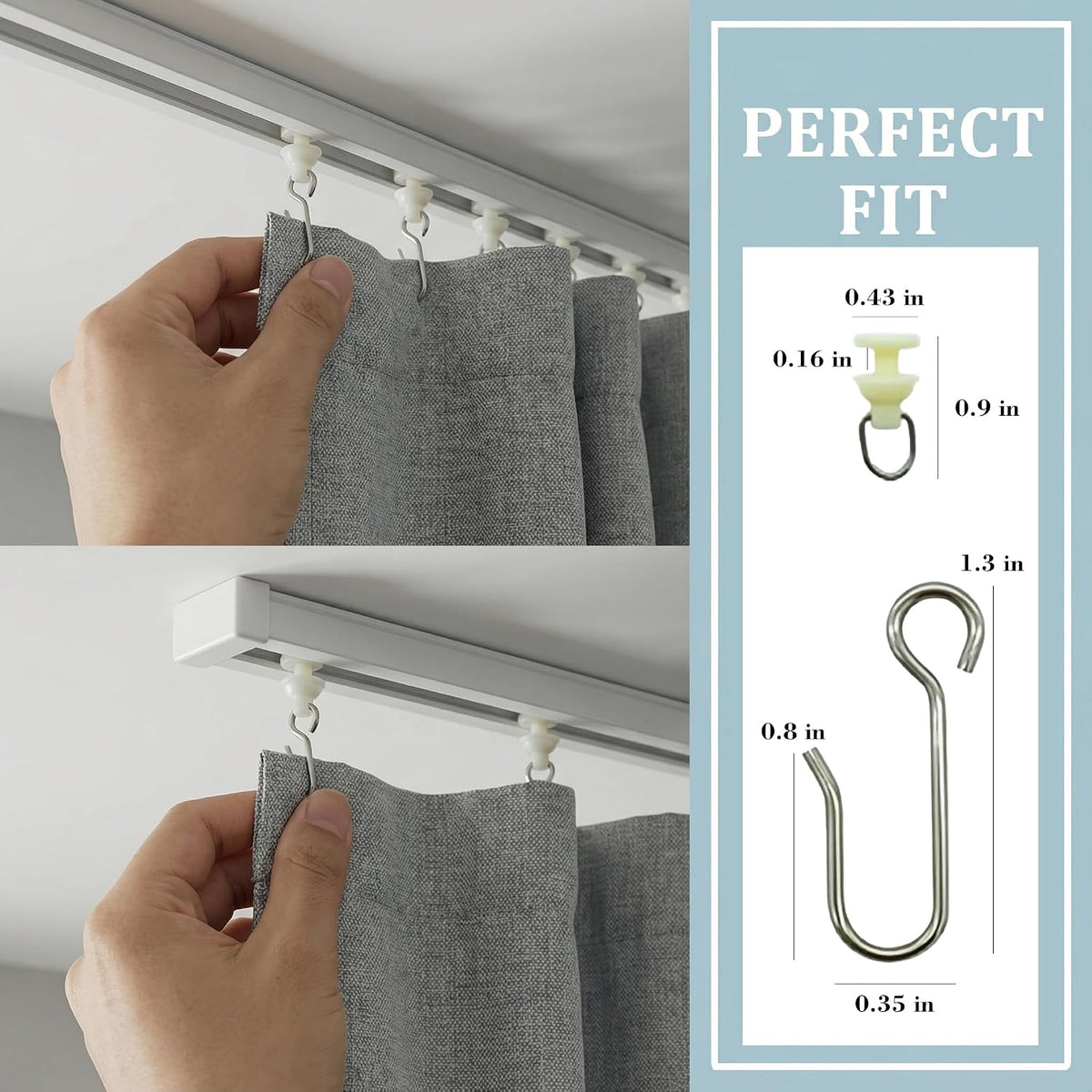 40 Pcs Curtain Track Gliders and Hooks Set Includes 20 Plastic Track Rollers 20 Stainless Steel Hooks Ideal for Ceiling Curtain Track RV Shower Curtain Rail Drapery System